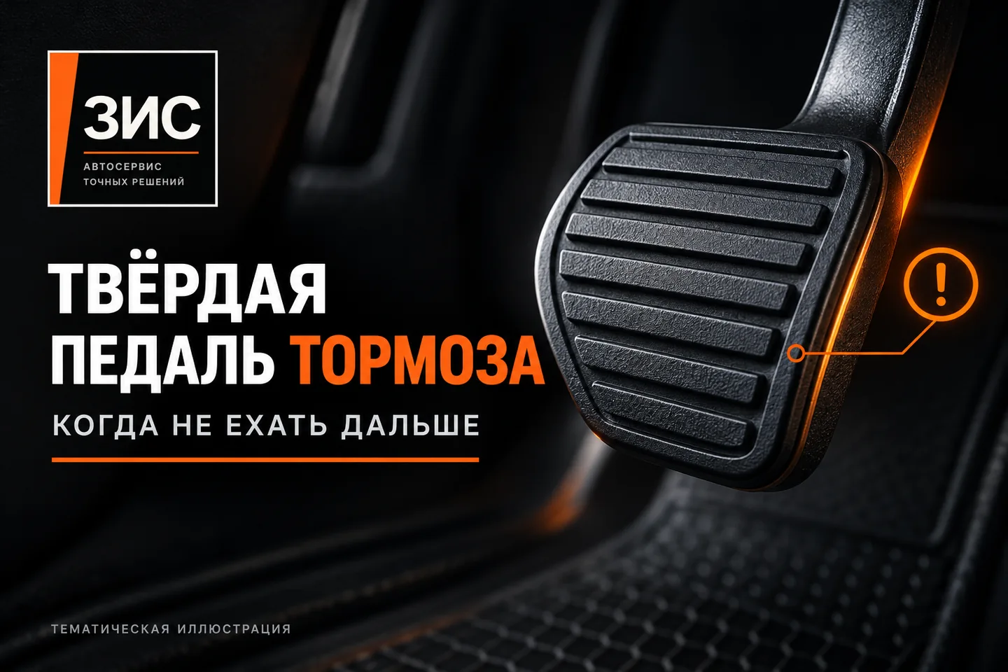 Брендированная тематическая иллюстрация ЗИС: педаль тормоза и предупреждение о безопасности, не фотография выполненных работ